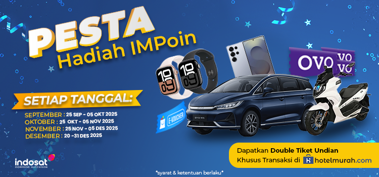 Promo undian Indosat IMPoin dengan hadiah besar, double tiket di Hotelmurah.com.